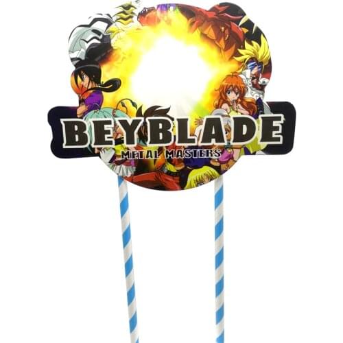 1set/lot Birthday Events Party Decorations Beyblade Brust Theme Cupcake Toppers Happy Baby Boys Shower Cake Flag With Straws