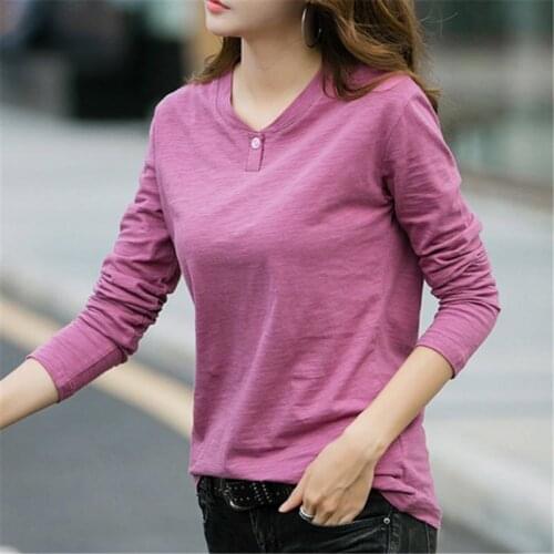 100% Cotton T Shirt Woman Summer O Neck Long Sleeve T-shirt Woman Korean Style Plus Size Shirt 2021 New Fashion Women Shirts