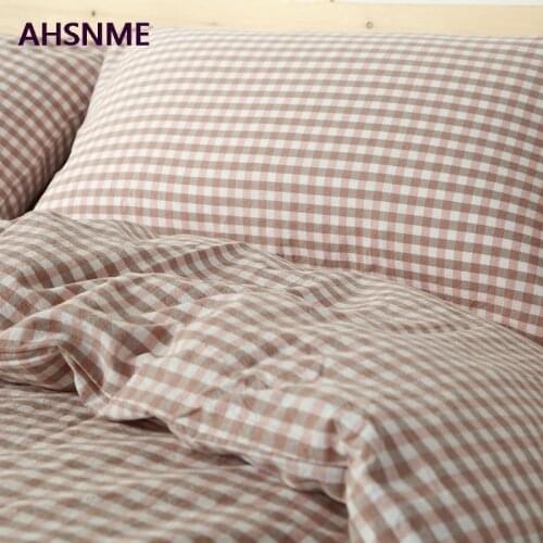 100% Cotton Bed Linen Super Soft Bedclothes Bedcover Cool Summer Pink Plaid Duvet Sets Bedding Comforter Cover