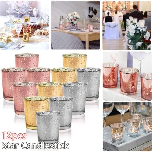 12Pcs Votive Candle Holder Mercury Glass Tealight Candle Holder for Wedding Parties Hotel Cafe Bar Home Decoration Romantic Gift