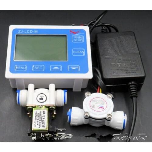 2020 Flow Sensor+ZJ-LCD-M Flow Meter Controller+Soleniod Valve + Power Charger LCD Display For Water Liquid Measurement 3/8 size