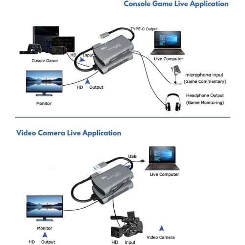 4K input Capture Card Type C Video Record Box Mic Audio 1080P USB 2.0 Game Recorder for PS4 XBOX HD Camera Live Streaming Board