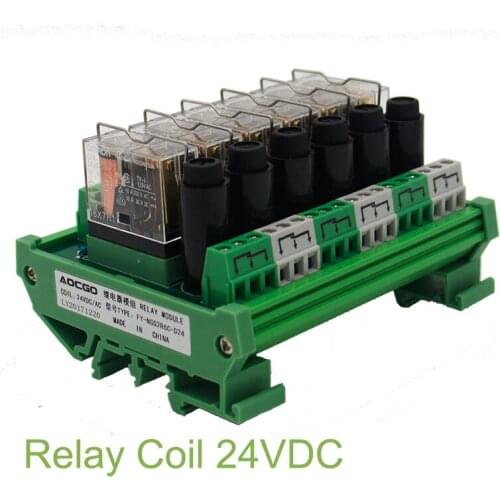 6 Channel 1 SPDT DIN Rail Mount OMRON G2R 24V DC/AC with fuse Interface Relay Module