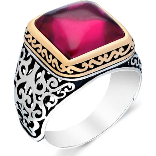 925 Sterling Silver Ring For Man Real Pure Ruby Lapis Turquoise Agate Emerald Zircon Stones Handmade Turkish Jewelry