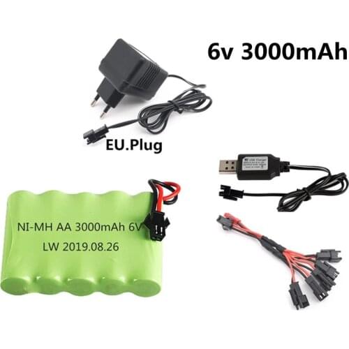 6V 3000mah AA NIMH Battery with Charger cable For Rc toy Car Boat tank Robot Truck Gun Electric toy security facilities