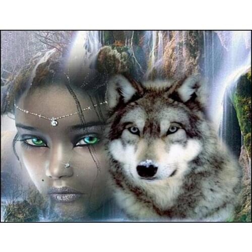DIY Diamond Embroidery 5d Painting Waterfall and Indian Girl Wolf Crystal Mosaic Pictures Full Square Drill Diamond Painting Kit