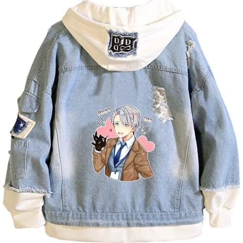 Anime YURI on ICE Hoodies Cartoon Demin Jacket Spring Long Sleeve Sweatshirt Windbreaker Harajuku Streetwear Unisex Jeans coat