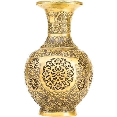 Hollow out leaves Flower design gold Brass Copper vase For Household Hotel Home Deco Flower Arrangement