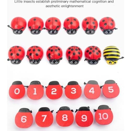 Montessori Counting Ladybug Wooden Educational Toys 0-10 Numbers Count Beetle 97BC