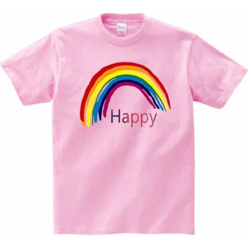 Babys T-shirt Lively Cute Boys and Girls Summer Short Sleeve Happy Tees Rainbow Printing Childrens T-shirt