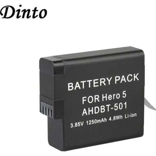 Dinto 1pc 1250mAh 3.85V GoPro Hero 5 Batteries AHDBT-501 AHDBT501 AHDBT 501 Rechargeable Li-ion Camera Battery for Gopro Hero 5