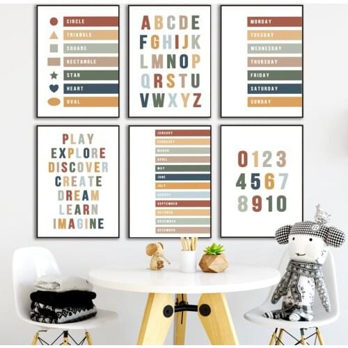 Classroom Nursery Learning Number Alphabet Wall Art Canvas Painting Nordic Posters And Prints Wall Pictures Baby Kids Room Decor