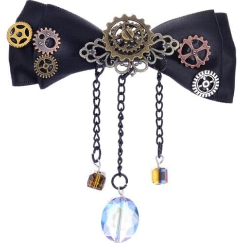 Fashionable Black Bow with Crystal Drops DIY Gears Steampunk Hiar Accessories