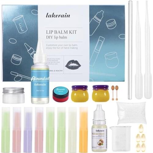 DIY Lip Balm Kit Homemade Moisturizing Lip Gloss With Rod Dropper Lipstick Tube Color Powder Oil Flavor Essence Beeswax Cosmetic