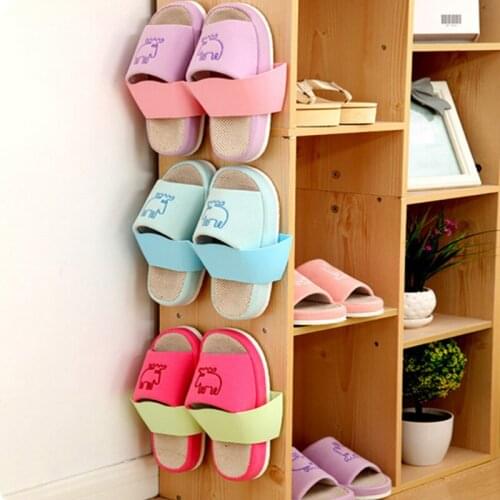 Paste Wall Hanging Candy Colors Shoes Rack Seamless Adhesive Shoe Storage and Organizer Hanger Foldable Slippers Shelf