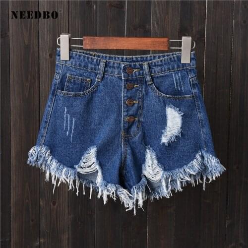 NEEDBO Shorts Jeans Summer Women Denim Shorts High Waist Casual Short Femme Plus Size 6XL Hole Sexy Ladies Hot Short Pants Mujer