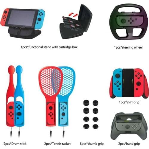 Nintend Switch 19 in 1 Kits stand with cartridge box Steering Wheel Drum Stick Tennis Racket Hand Grip For Nintendos Switch NS