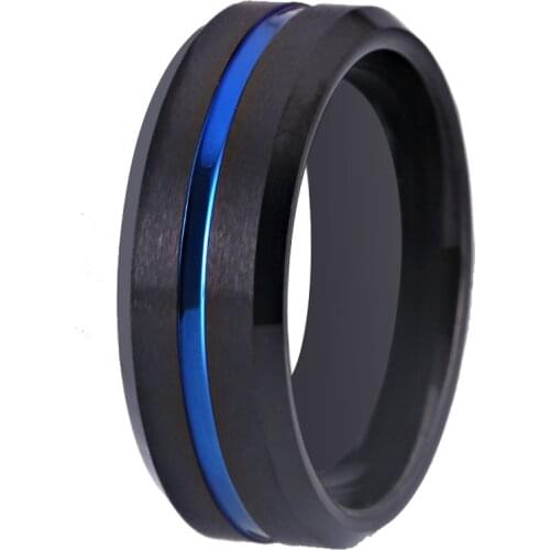 FDLK 8mm Black Brushed Cemented Carbide Ring Blue Line-Inside Wedding Band Mens Jewelry Fathers Day Husband Anniversary Gift