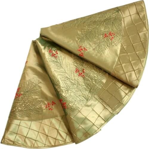 EXTRA LARGE 50" faux silk berry embroidered deluxe diamond pintuck border Christmas tree skirt gold P2739-4
