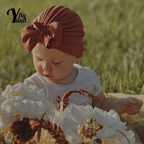Yundfly Solid Color Knitting Cotton Baby Turban Hat Fashion Handmade Bowknot Newborn Caps Cute Bows Headwear Kids Accessories