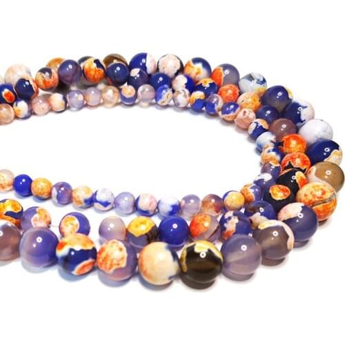 Wholesale Blue Orange White Fire Agates Loose Round Natural Stone Beads For Jewelry Making DIY Handmade Bracelet 6 8 10MM
