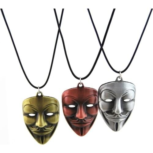 Original New Retro V for Vendetta Necklace Men Leather Chain Vintage Mask Pendant Necklace Women Jewelry Party Gift