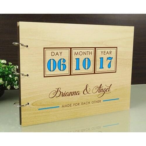Personalized save the date Rustic wedding guest album engraved Wooden guestbooks Reception party favors decorations