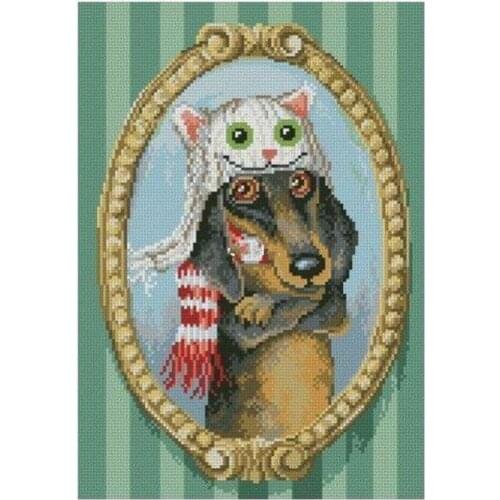 Lovely kit 19-20 Cross stitch Handmade 14CT Counted Canvas DIY,Cross-stitch kits,Embroidery -Dogs Wearing Kittens Hats 31-40