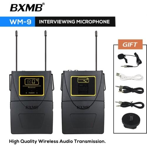 Professional DSLR Camera DV Wireless Microphone System WM9 Receiver with Lapel Mic Transmitter Youtube Interview Video Recording