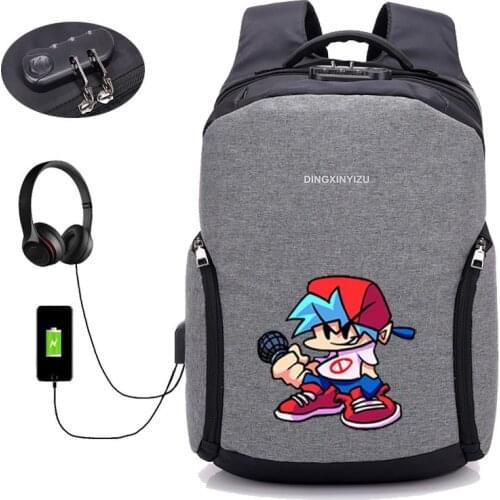 Anime Friday Night Funkin backpack USB charging Backpack student book bag School Bag Mochila men travelling package