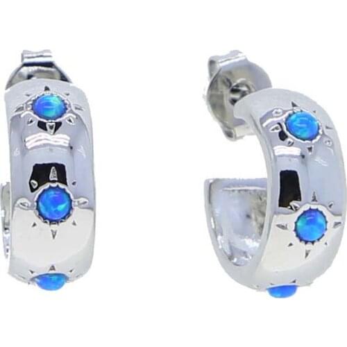 Blue Opal Stone Earring For Women Vintage Fashion Jewelry Charming north star Stud Earrings Silver Gold Color