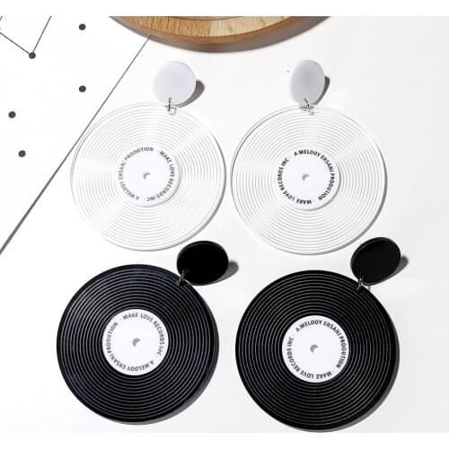 Fashion Vinyl Records Earrings For Women Black White Round Earring Simple Personality Charm Ears Jewelry