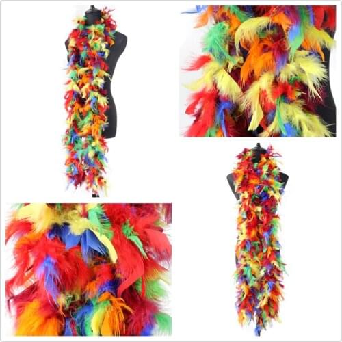 2meter Beautiful Turkey Feather Boas Rainbow Natural Mrabou Feather Shawl Wedding Dresses skirt Bag Decorative Sewing Accessory