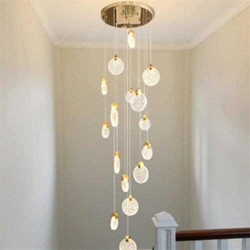 Modern Luxurious Crystal Stair Led Pendant Light Foyer Hall Fashion Romantic Loft Long Suspension Customized Lamp 2609