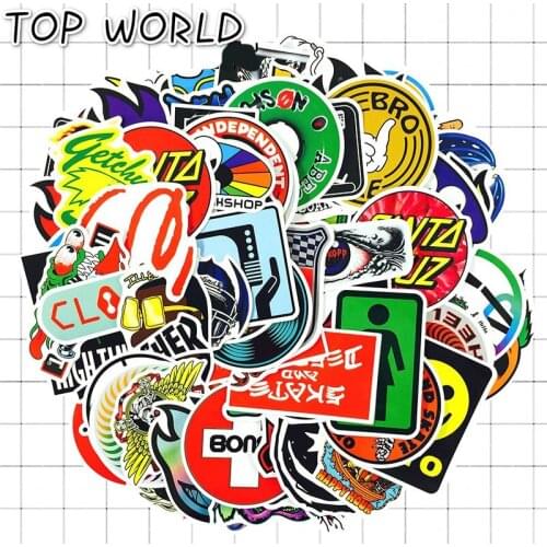 10/100Pcs/pack Skateboard Fashion Brand Logo Waterproof Sticker For Luggage Car Guaitar Skateboard Laptop Bicycle Stickers