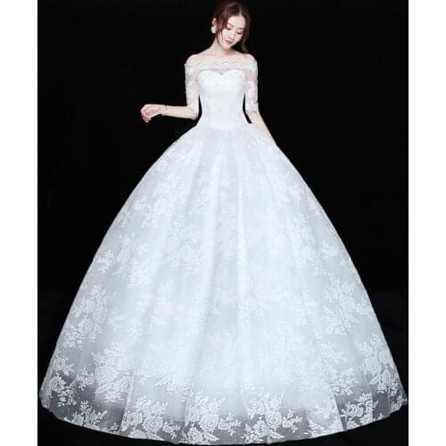 Korean Styles Wedding Dress 2018 Plus Size Wedding New Fashion vestido de noiva Floor-Length Illusion Boat Neck robe de mariee