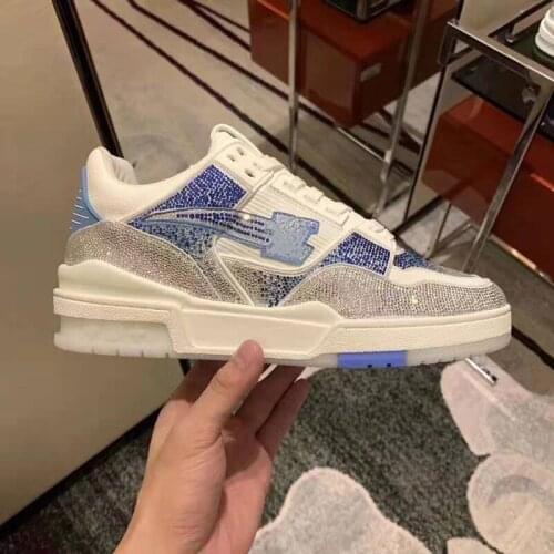 Sparkling white shoes sports fashion corridor sneakers low-top mens rhinestone sneakers designer Zapatos De Hombres2021