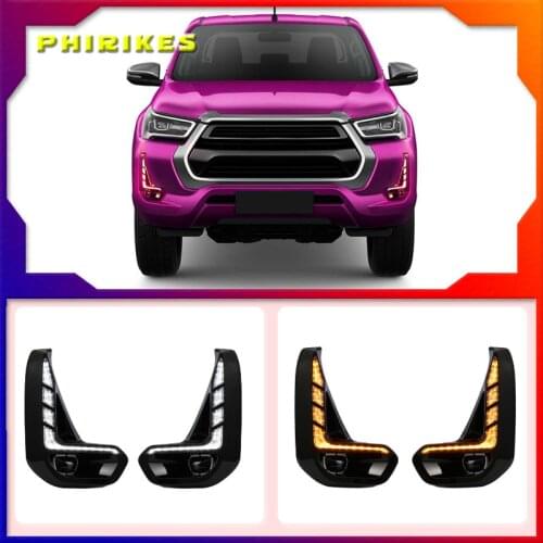 LED DRL Day Light for Toyota Hilux Revo 2020 2021 Daytime Running Light Fog Lamp Bezel with Dynamic Sequential Turn Signal