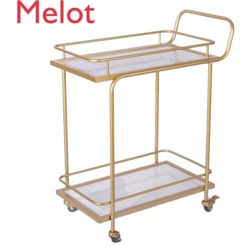 Drinks Trolley Golden Trolley Hotel Food Delivery Van Drinks Trolley Dining Car Household Mobile Cart Double Layer
