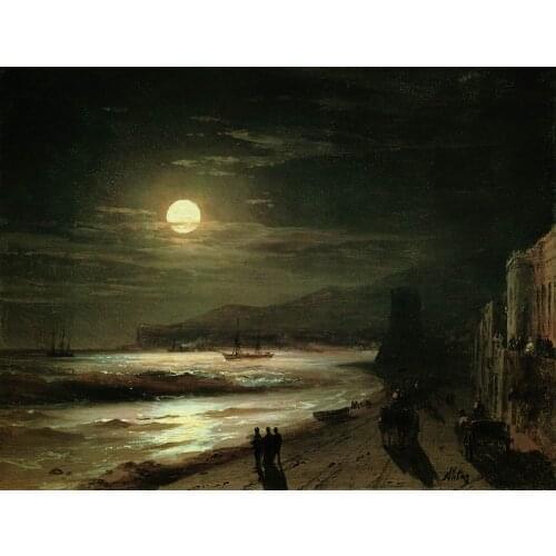 TOP ART # Russian Ivan Aivazovsky seascape MOON NIGHT art oil painting on canvas --24 inches --Good quality