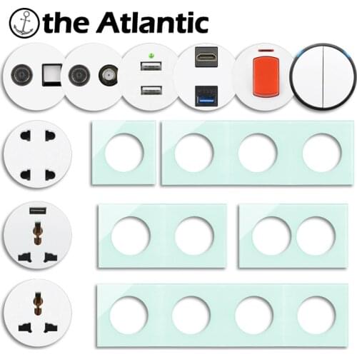 L1 Series- Universal Power Socket Switch USB RJ45 HDMI-compatible Function Module Frame DIY Free Combination Green Glass EU FR