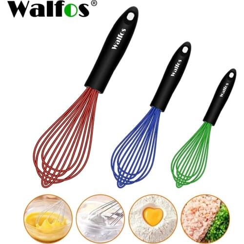 Walfos 3 Pieces Silicone Stainless Steel Wire Whisk - Mixing Bowl Kitchen Whisk For Non-Stick Egg Foamer Stirrer Kitchen Tool