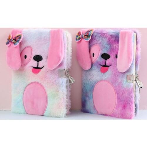 Cute Plush Dog A5 Notebook with Lock Diary Planner Notepad Organizer Kawaii Stationery School Supply