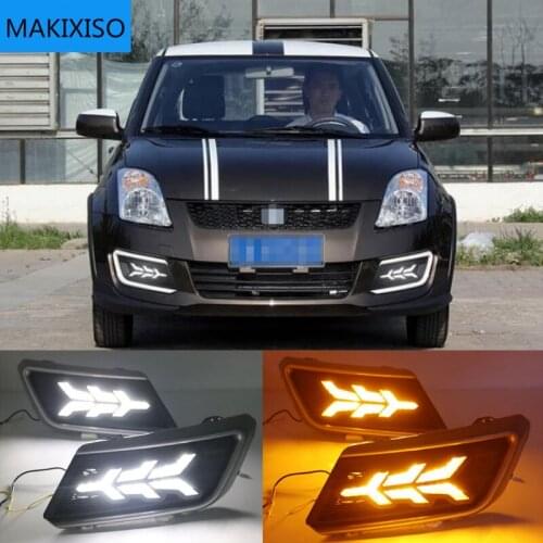 1 Set Car LED DRL Daytime Running Lights For Suzuki Swift 2013-2016 with Yellow Turning Signal fog lamp cover