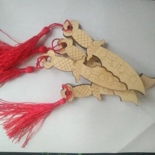 10pcs laser cut wooden sword pendant knife shape wood toy with red tassel