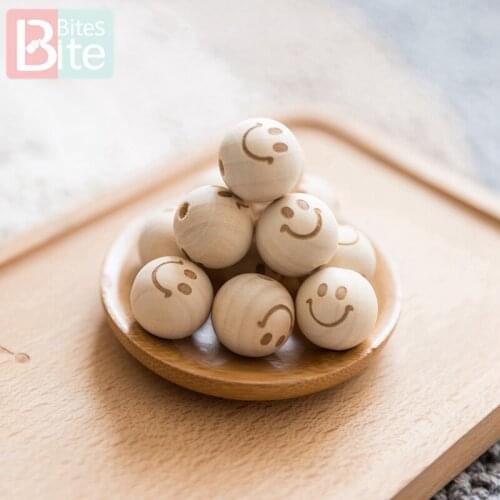 Bite Bites 10pc 20mm Round Wooden Printed Beads Heart Baby Teether BPA Free Nursing Necklace Gifts ChildrenS Goods Wooden Blank
