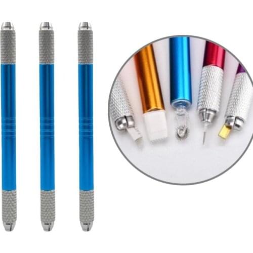 10 Pcs Two Used Microblading Pen Eyebrow Manual Tattoo Pen Permanent Makeup Needle Handmade Handle Tool 3D Cosmetic Tattoo blue