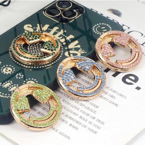 2021 Metal Smile Fold Finger Grip Ring Mobile Phone Holder For Iphones Samsung Xiaomi Redmi Cartoon Rhinestone Stand Bracket
