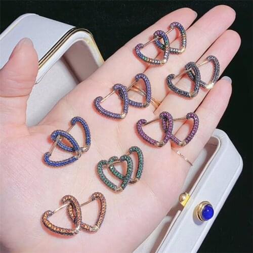 7pair/lot Color Stone Pave Cubic Zirconia Heart Earrings China Jewelry Supplier