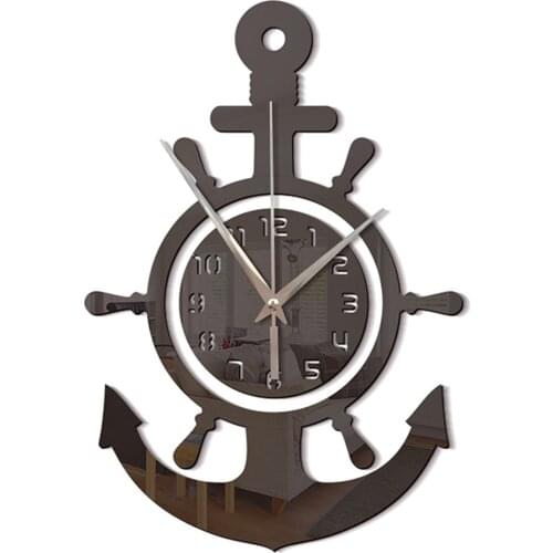 Acrylic Anchor Clock 3D Wall Clock Modern Design Stickers Mediterranean Style Art Pirate Clock for Home Livingroom Bedroom